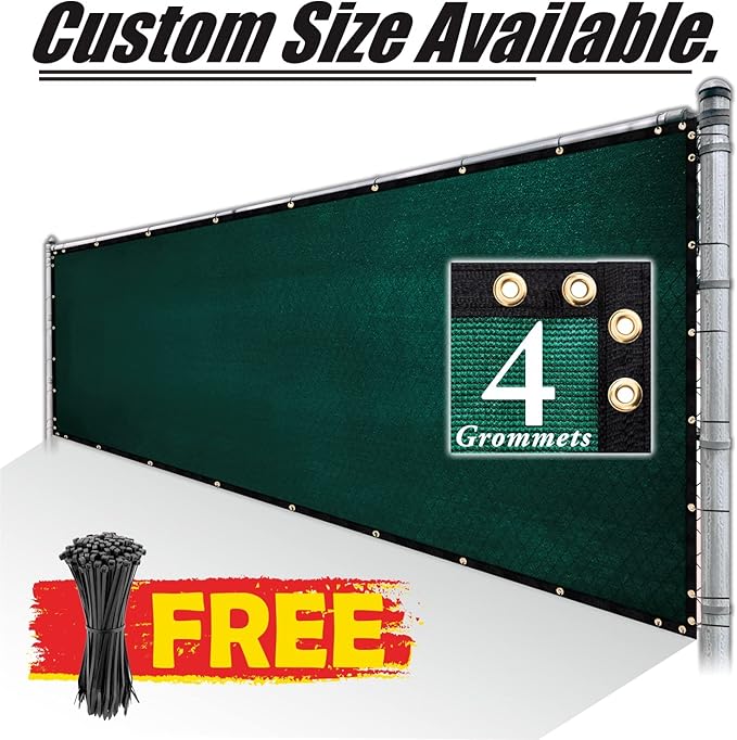Royal Shade Custom Size 6' x 200' Green Fence Privacy Screen Windscreen Cover Netting Mesh Fabric Cloth - Cable Zip Ties Included (We Make Custom Size)