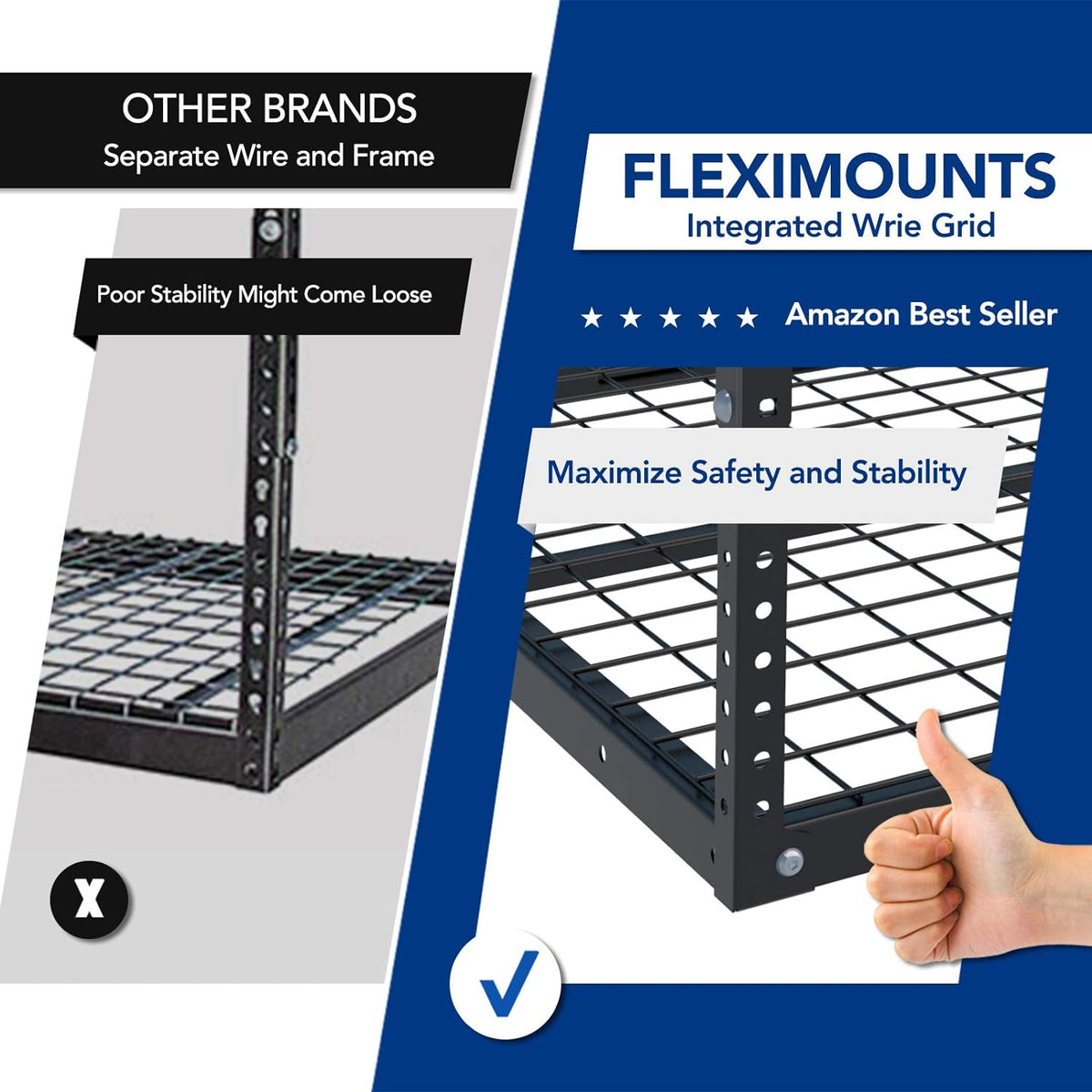 FLEXIMOUNTS 4x8 Overhead Metal Garage Storage Rack w/Hooks Adjustable Ceiling Storage Rack, 96" Length x 48" Width x 40" Height, 22''-40" Ceiling Dropdown, Black