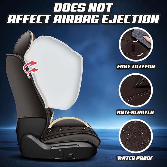 Car Seat Covers for VW Eos 2007-2016, Premium Nappa Leather Car Seat Cover, Stylish Sport Seat Covers， Automobile Seat Cover Sets.(Standard 5 Seats/Coffee Color)