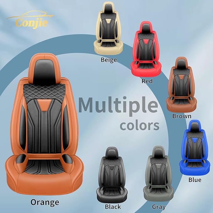 Fit Kicks Car Seat Covers， Compatible with Nissan Kicks 2018-2026 -Premium Leather, Waterproof Breathable All-Weather Seat Cushion Protector Airbag Compatible（2 Seats Front Pair，Orange & Black
