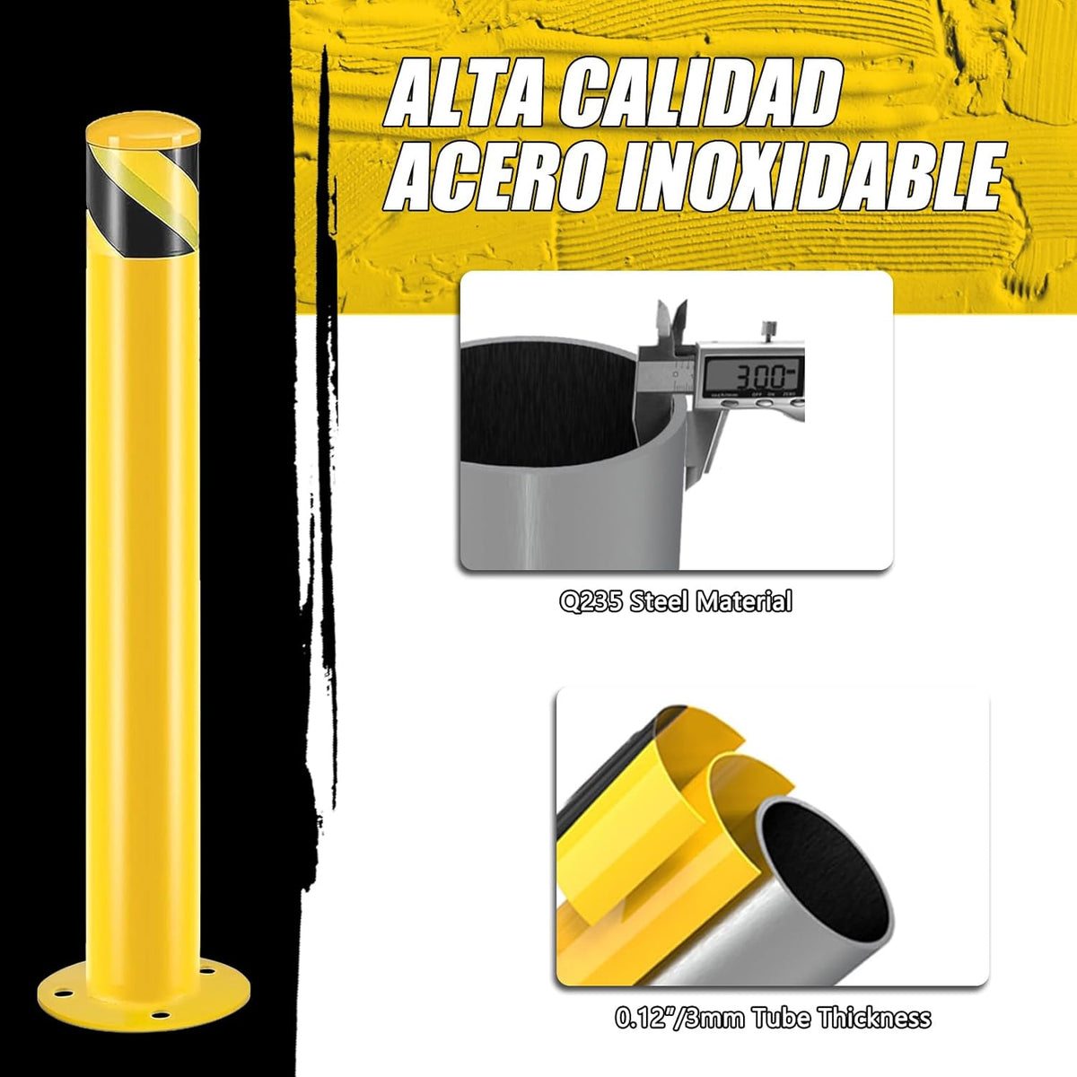 Safety Bollard Post, Steel Bollards,Parking Bollard, Yellow Powder Coated Safety Parking Barrier Post, for Traffic Sensitive Areas (12, 36"H*3"D)