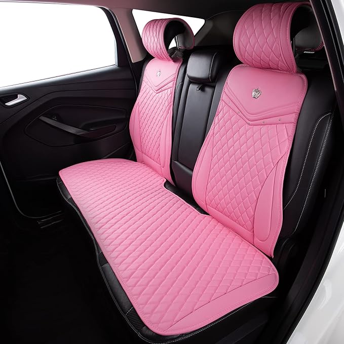Flying Banner car seat Covers seat Cushions Luxe Fit Faux Leather Easy Installation Vehicles Non Slip Premium (Solid Pink, Full Set)