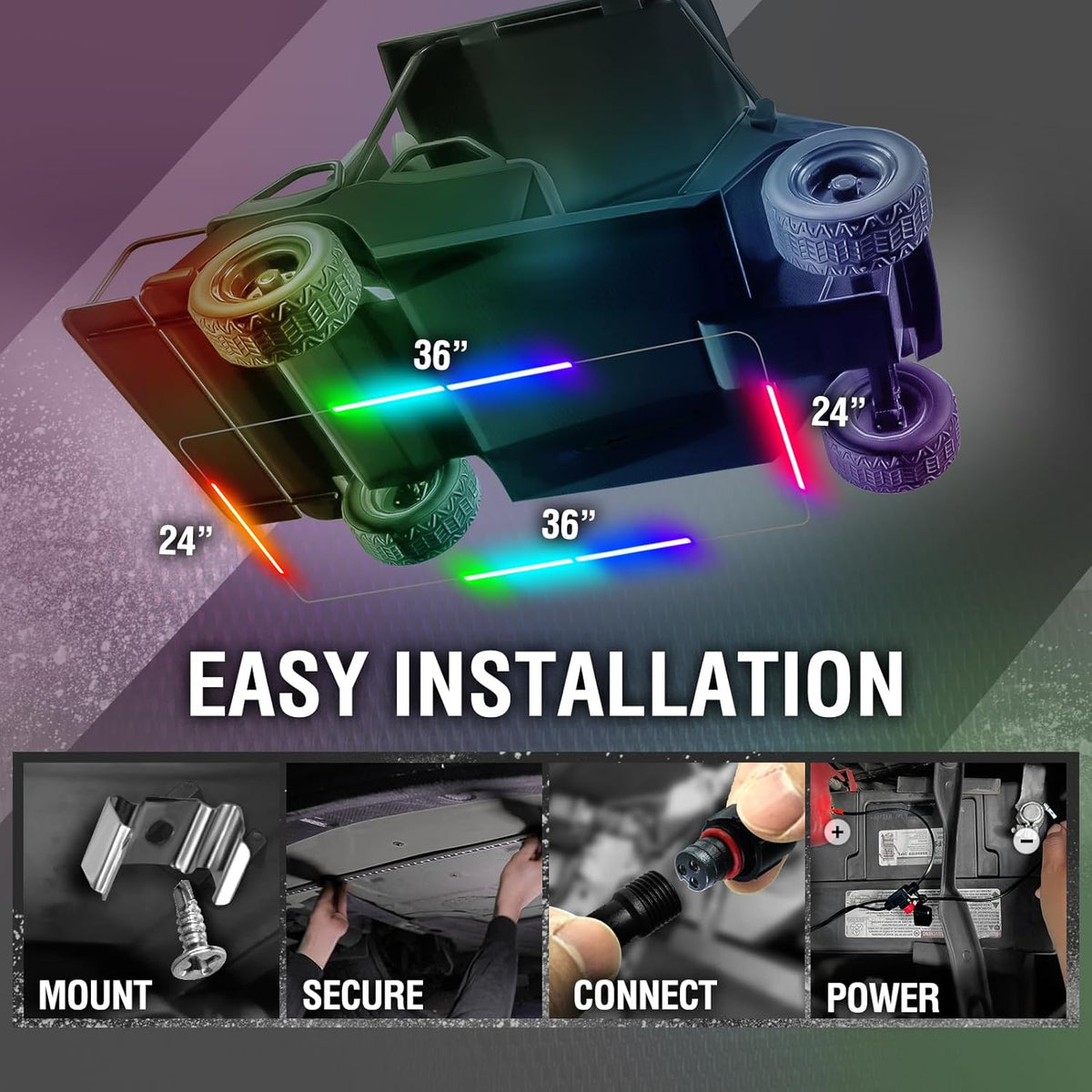 OPT7 Aura DreamColor Underglow Chasing Lights for Golf Cart w/APP & Remote Control, Waterproof Rigid Aluminum Light Bar, Decorative RGB-IC Car LED Lighting Kit, EZGO Yamaha Club Car Universal Fit