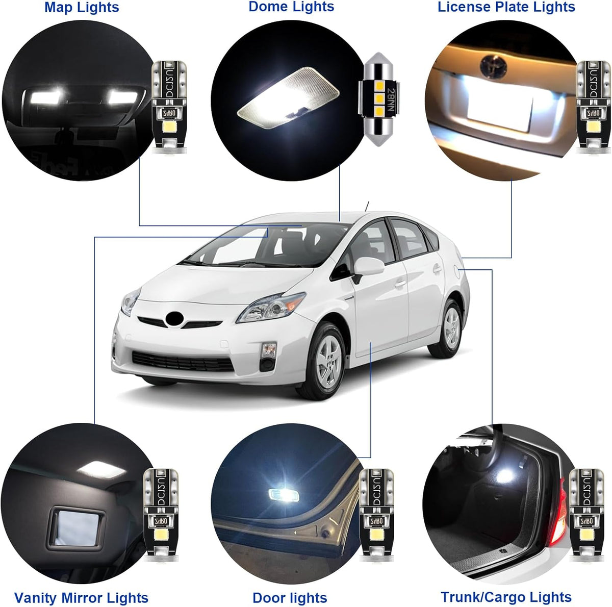 EASY EAGLE LED Interior Car Lights for Toyota-Prius-2010-2015: 10 Piece Kit White LED Light Bulbs - Super Bright 6000K + Install Tool