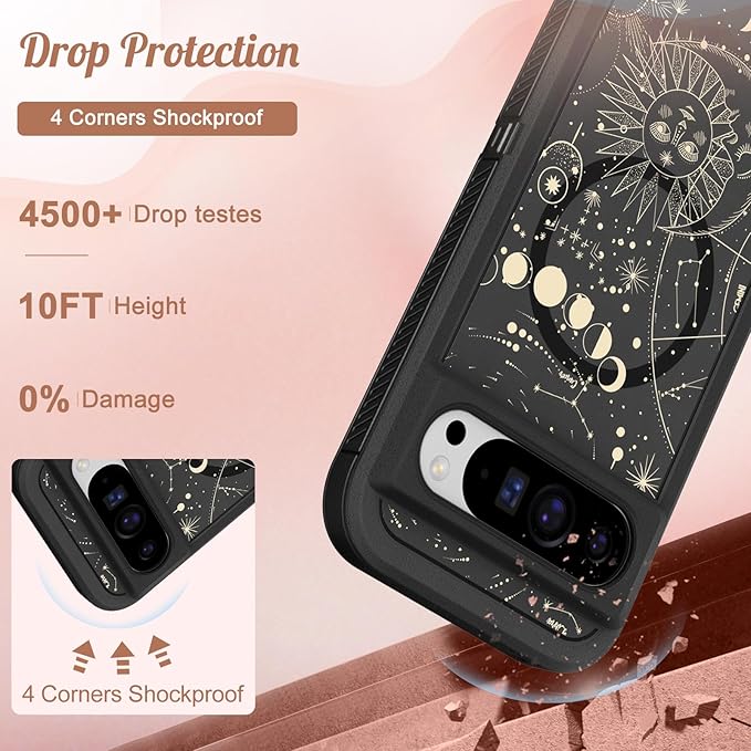 for Google Pixel 9 Case/Pixel 9 Pro Case - Compatible with MagSafe Women Girls Cute Magnetic Protective Cover Girly Sun Moon Unique Design Heavy Duty Shockproof for Pixel 9/9 Pro Phone Case