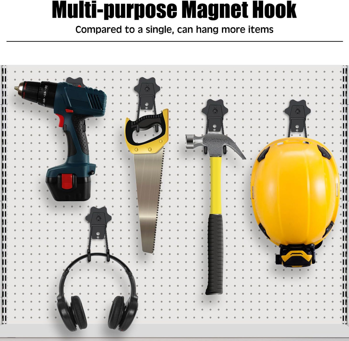 Strong Garage Magnetic Hooks, 2Pcs Large Heavy Duty Magnetic Hook with Anti-Slip, Magnet Hanger for Garage Tools, Hammer, Toolbox, Ropes, Drill