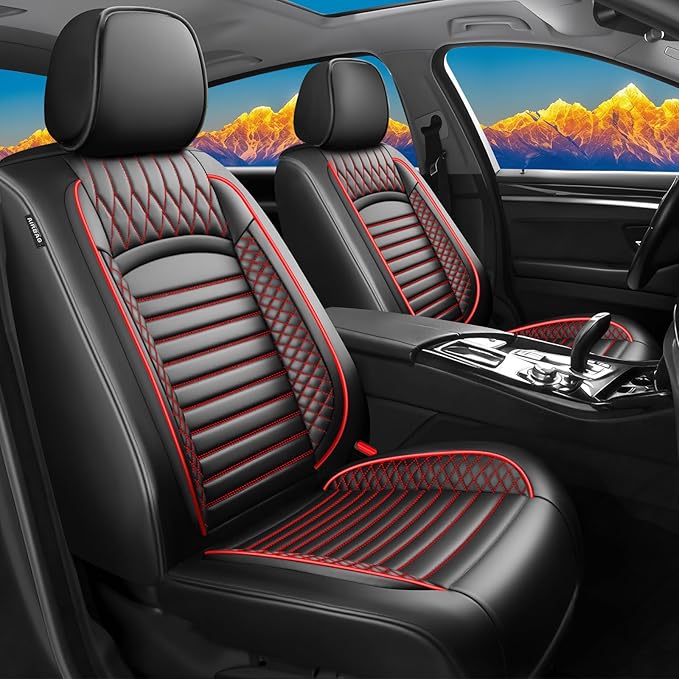 Fit CRV Car Seat Covers for Honda CR-V 2013-2024 2025 2026 - Upgraded Premium Waterproof & Breathable Leather, Airbag Compatible, All-Weather Seat Cushion Protector (Full Set, Black+Red)