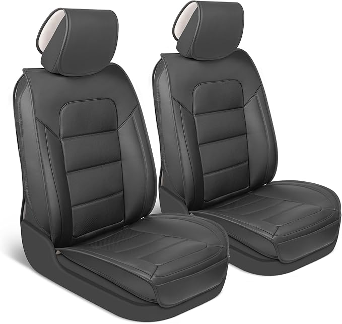 Classic Edition Seat Covers, Premium Faux Leather Seat Covers for Cars Trucks Vans SUV, Semi Custom Fit Car Seat Covers Front Seats Only, Automotive Interior Cover - Black