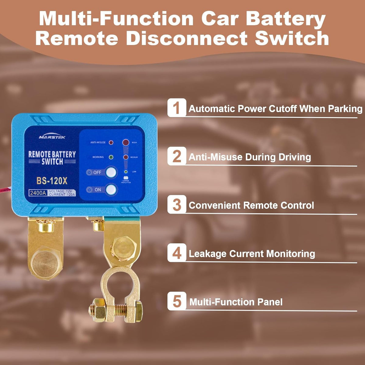 Kill Switch for Car, Battery Cut Off Switch 12V 120A, Smart Automatic Remote Battery Disconnect Switch with Sound, Auto Anti Theft Kill Switch, Universal Battery Kill Switch for Car Truck RV