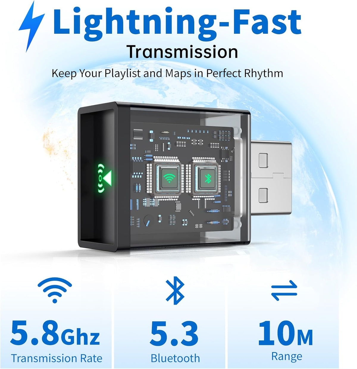 Wireless CarPlay Adapter for iPhone 2025 Upgrade,Ultra-Low Lag,Stable Connection,Mini Bluetooth Apple Car Play Adapter for iOS 10+ and Car from 2016+,USB A