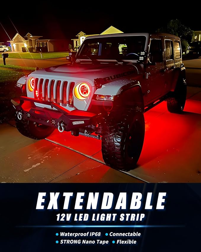 12V Led Light Strip 18" Connectable Red LEDs Strip Lights for Car Motorcycle Golf Cart Automotive Trucks Boat Marine Waterproof Led Light Strip, 4Pack
