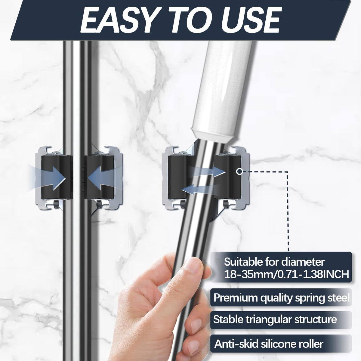 3-H 4 Pack Mop and Broom Holder Big Size Hanging 1 KG Extra,Broom Holder Wall Mount for Hanging and Organizing Shove Rake Yard Tools in Shed Kitchen Laundry Room Bathroom Garden(black