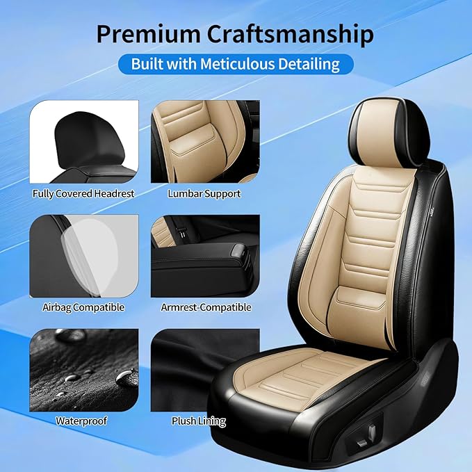 Fit CX-50 Car Seat Covers for Select Mazda CX50 2023-2026, Full Coverage Leather, Airbag Compatible, Luxury Waterproof All Weather Seat Protector, Full Set, Black+Beige