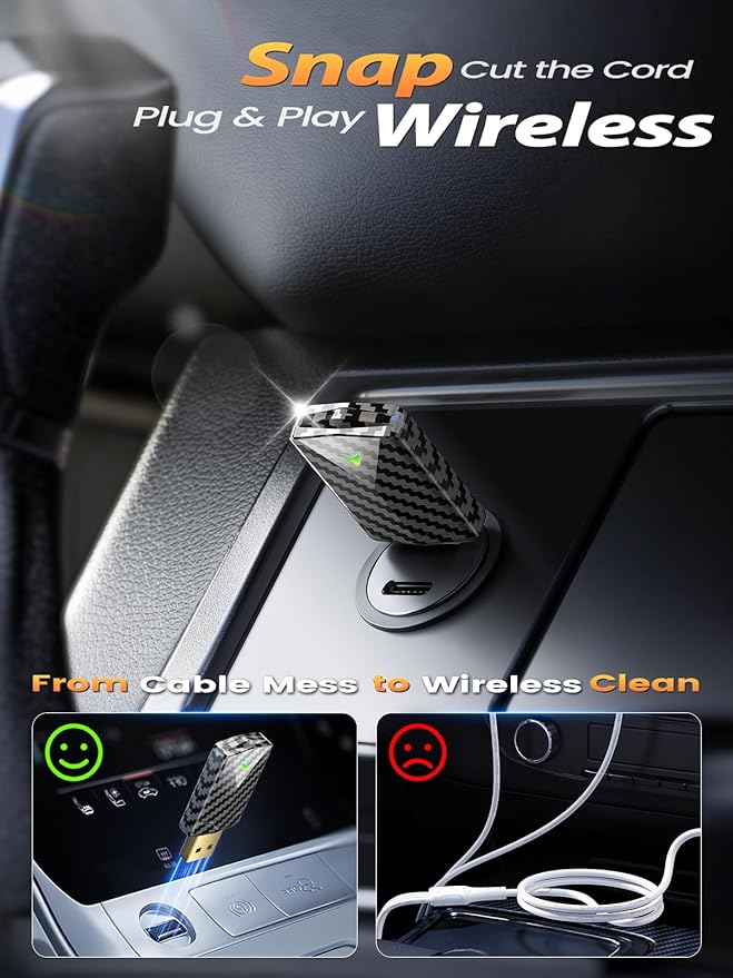 Mini Wireless CarPlay Adapter for iPhone & Android Auto (2026 Upgrade), No Delay, Fast & Stable Connection, Plug & Play, Converts Wired to Wireless Carplay Dongle for 2016+ Cars, USB-A/Type-C Port