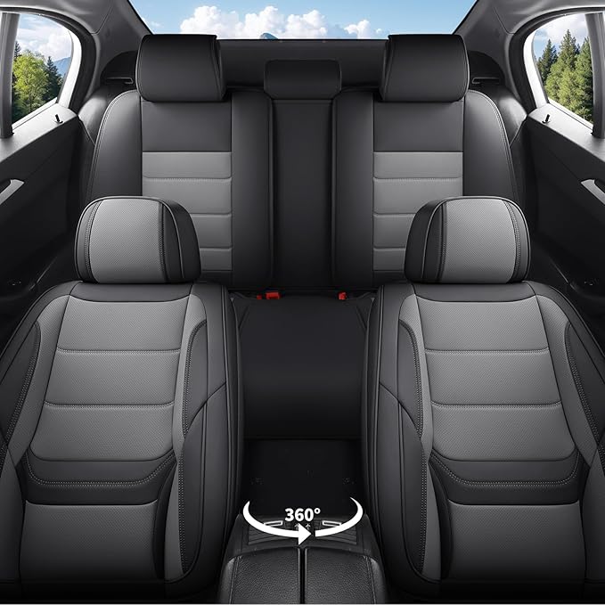Car Seat Covers Full Set Custom Fit for Ford Escape 2001-2026 - Premium Faux Leather with Lumbar Support, Breathable, Anti-Slip & Full Wrapping Edge (Black&Gray,Full Set)
