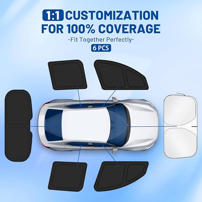 Car Window Shades for Nissan Sentra 2020-2024 Accessories - Full Set 6PCS Side Window Sunshades with Memory Frame & Blackout Fabric, Privacy UV Shield for Camping/Travel