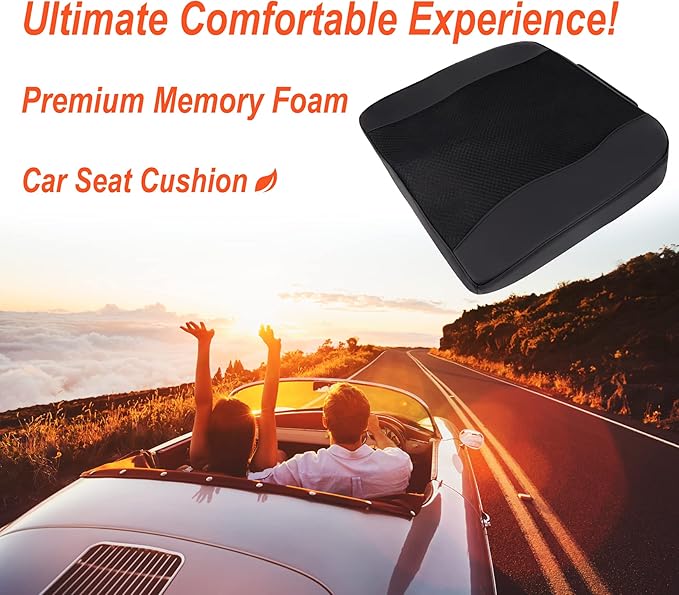 Car Seat Cushion, Comfort Memory Foam Car Cushions for Driving - Sciatica & Lower Back Pain Relief, Driver Seat Pillow for Auto, Office Chair, Wheelchair - Black