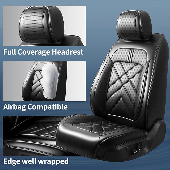 Car Seat Covers Custom Fit for Mazda 3 2007-2026, Premium Leather, Full Coverage Leather Waterproof Breathable Seat Covers, Automotive Seat Protectors, Airbag Compatible(2 Front Seats, Black)