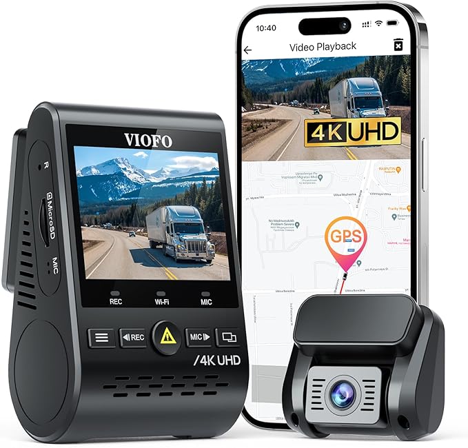 VIOFO A129 Pro Duo 4K Dual Dash Cam 3840 x 2160P Ultra HD 4K Front and 1080P Rear Car WiFi Dash Camera 8MP Sensor GPS, Buffered Parking Mode, G-Sensor, Motion Detection, WDR, Loop Recording