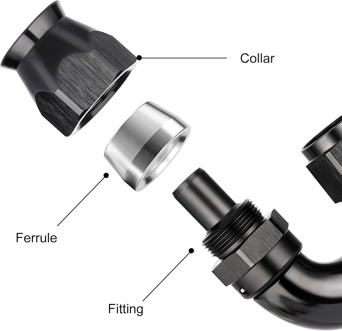 EVIL ENERGY 8AN 180 Degree PTFE One Piece Full Flow End Hose Fitting Aluminum Black