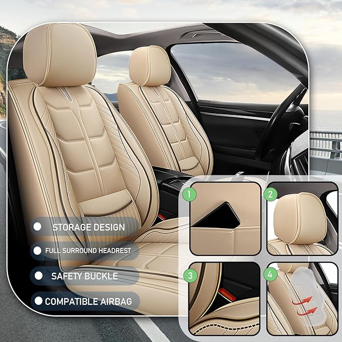 Leather Car Seat Covers Fit for Toyota Sienna 1997-2024, 5 Seater Car Seat Cover, Premium Waterproof, Scratch Resistant Car Interior Accessories (Full Set Beige)