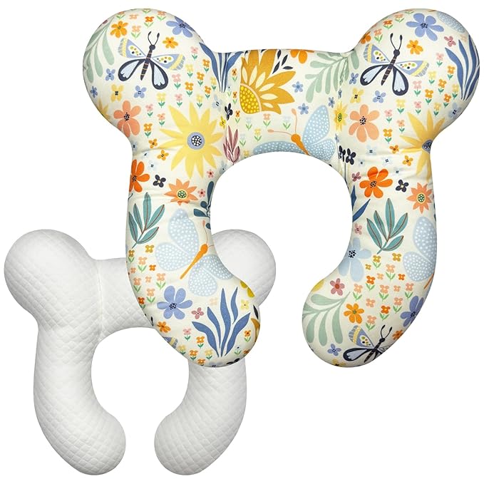 Baby Head Support Pillow for Newborn Toddler, Baby Neck Pillow Upgraded Comfortable Sleep Cushion for Car Plane Stroller Pushchair - Flower A