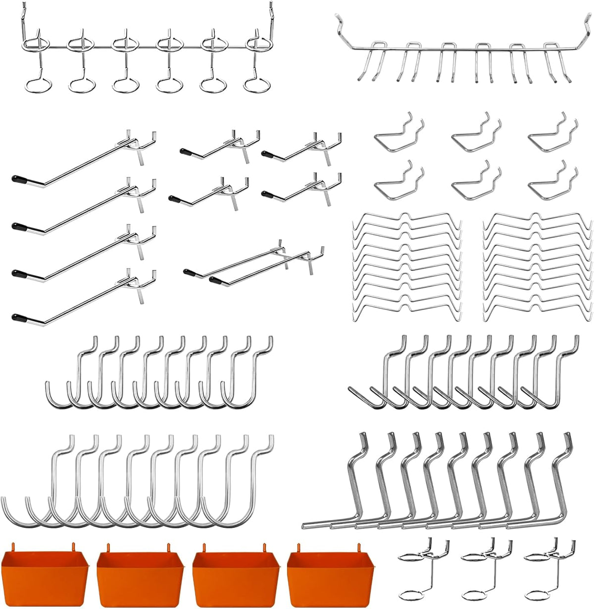 C&T 80 Piece Pegboard Hooks Assortment Kit, Pegboard Accessories Organizer Set with Bins, 1/8 and 1/4 in pegboard Hooks, for Hanging Tools, Organizing Various Tools,Garage Pegboard Wall Organization