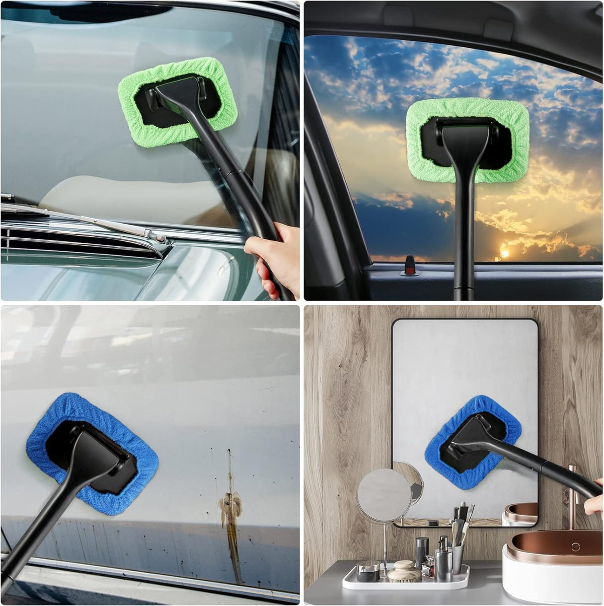 Windshield Cleaning Tool Windshield Cleaning Wand Auto Window Cleaner,5 Pieces Reusable Cloth Pads for Car Interior, Dirty Car Washing Brushes (Blue)