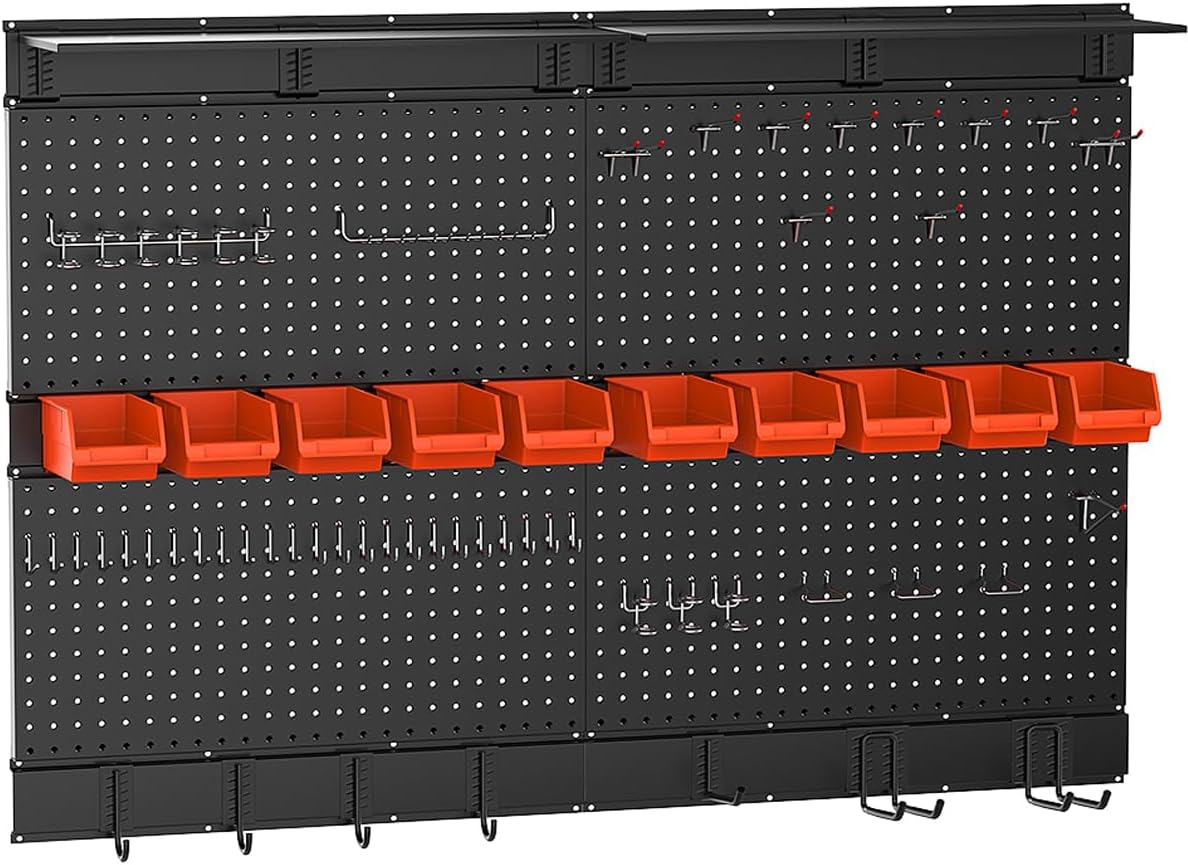 Ultrawall Black Pegboard Wall Organizer, 48X 36 inch for Garage Storage with Hooks, Storage Bins, Tool Panel Organizer, 72pcs