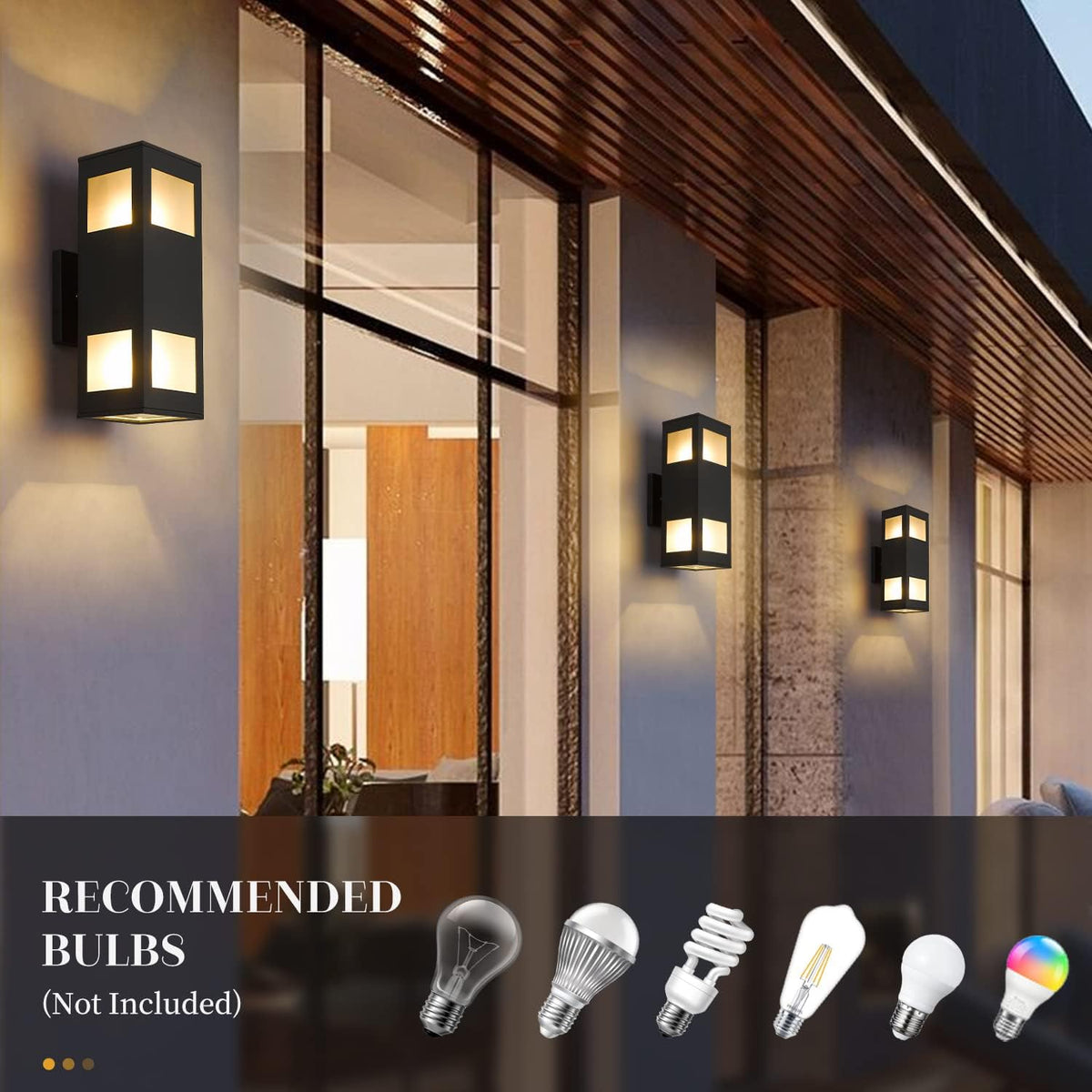 harriet Porch Lights Outdoor Modern - IP64 Waterproof Aluminum and Tempered Glass Cover, 13" Rectangular Up/Down Wall Sconce for Porch, Garage & Patio, Exterior Lighting, Black