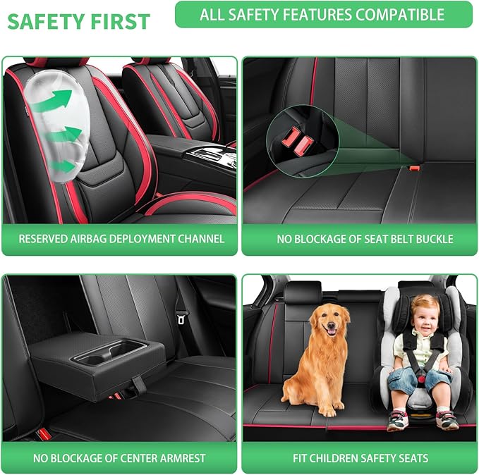 Fit CRV Car Seat Covers for Honda CR-V 2013-2024 2025 2026 -Upgraded Premium Waterproof & Breathable Leather,Airbag Compatible,All-Weather Seat Cushion Protector,Full Set,Black-Red