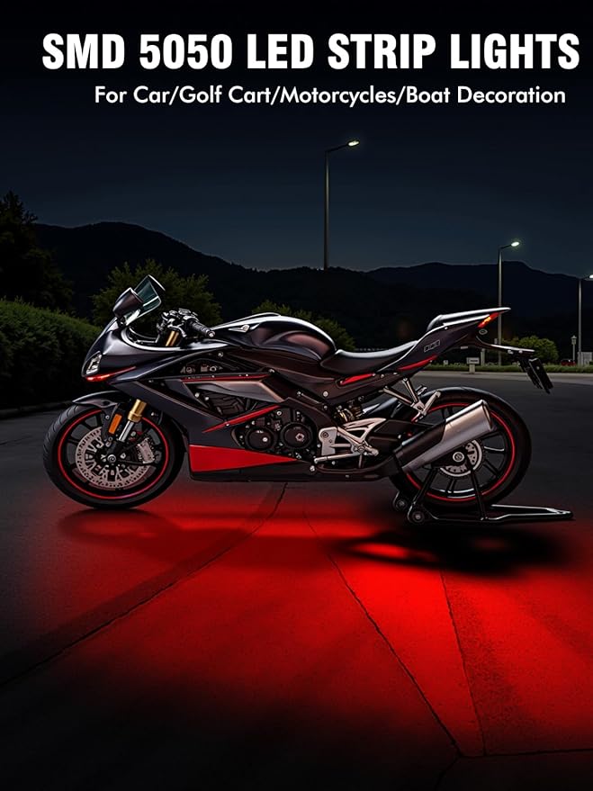 8 Pcs Car Led Light Strip IP67 Waterproof 11" Flexible Led Lights Underglow 12V for Car Motorcycle Boat Golf Cart Interior Exterior Decoration - Red