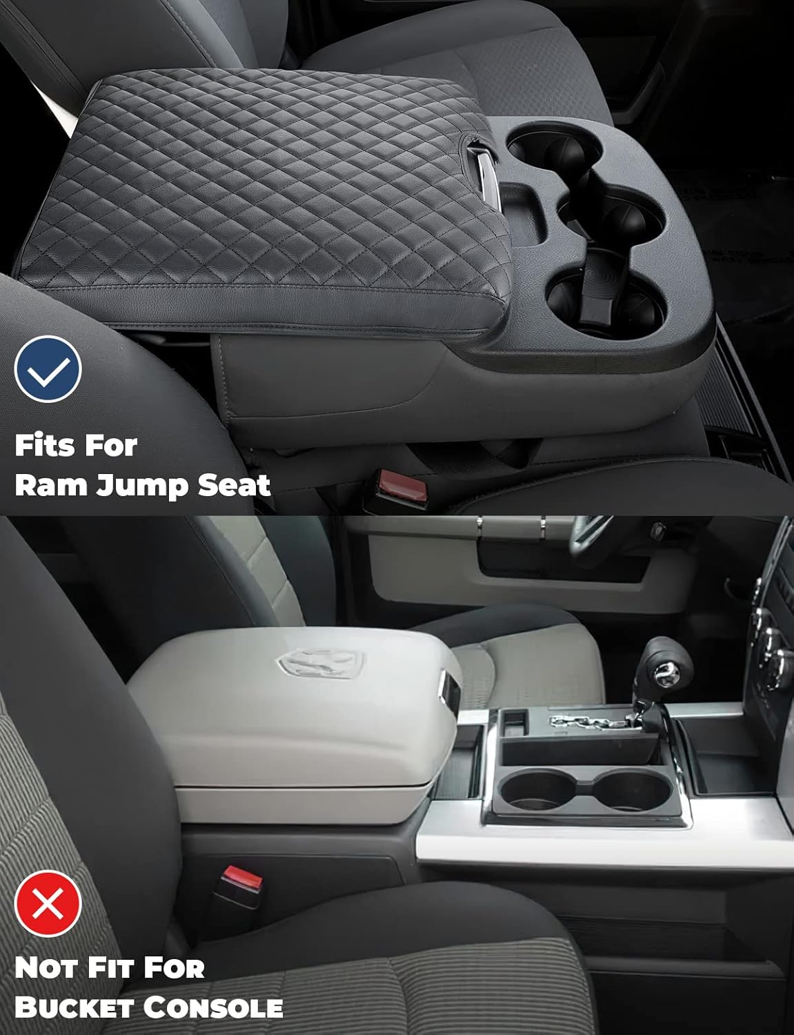 ISSYAUTO Center Console Cover Compatible with 2013-2018 Ram 1500 & 2013-2024 Ram 2500/3500/1500 Classic Model, Only for Jump Seat Console, Customized Armrest Cover Leather Arm Rest Covering for Car
