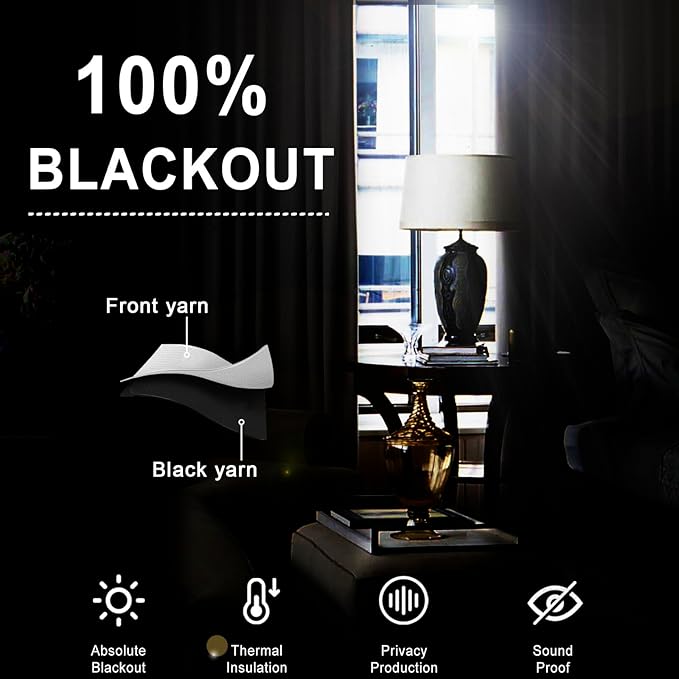 XWZO Extra Wide 100% Blackout Curtains with Tiebacks- Privacy Protection & Noise Blocking Window Draperies Grommet Top with Black Liner for Bedroom/Living Room, Yellow, W60 x L63, Set of 2