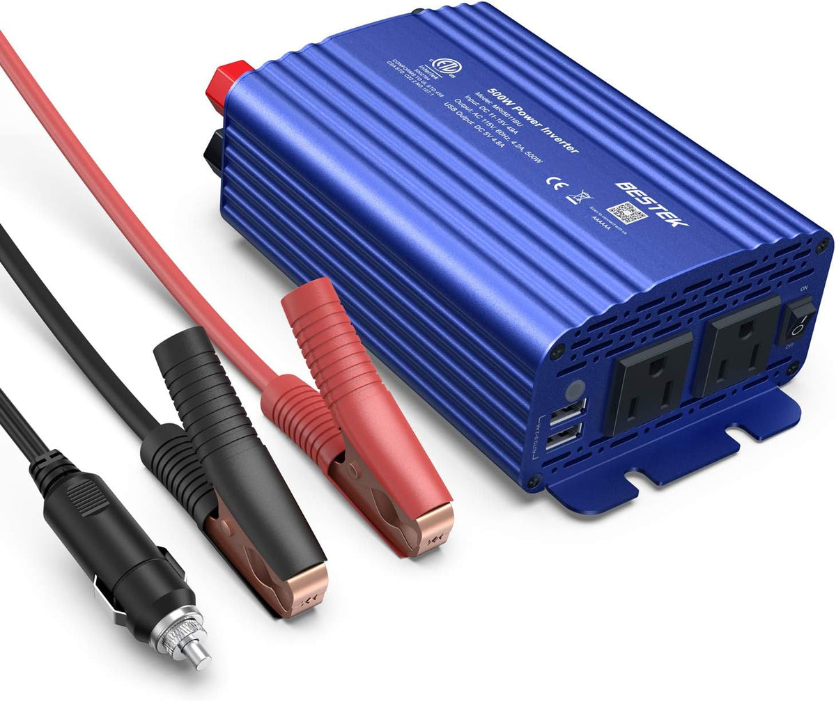BESTEK 500W Power Inverter DC 12V to 110V AC Converter with 4.8A Dual USB Car Charger ETL Listed (Blue)