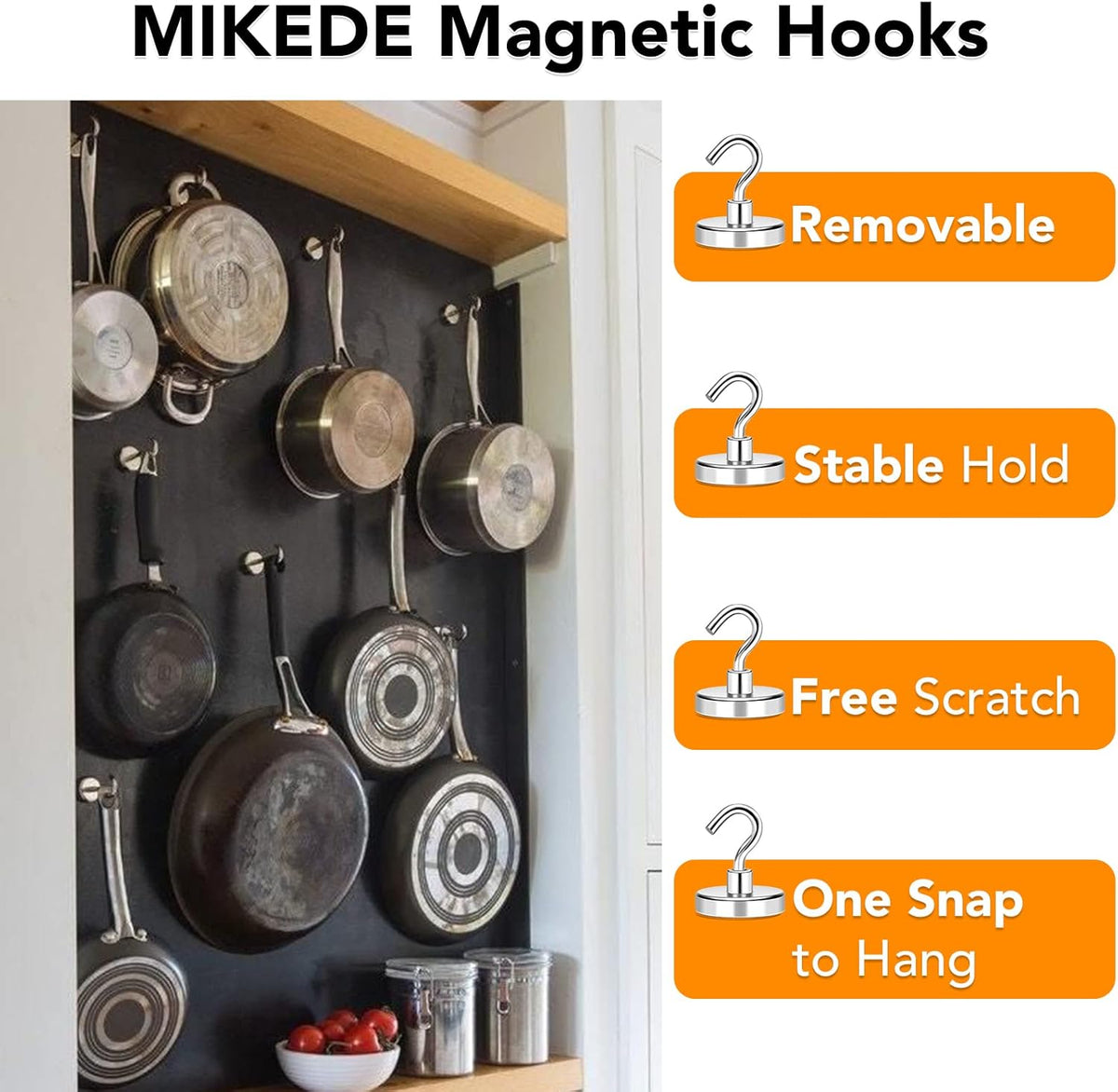 MIKEDE Magnetic Hooks Heavy Duty, 150LB+ Strong Neodymium Magnets for Refrigerator, Large Magnetic Hooks for Hanging, Magnets with Hooks Cruise Ship Essentials for Kitchen, Workplace - 8 Pack
