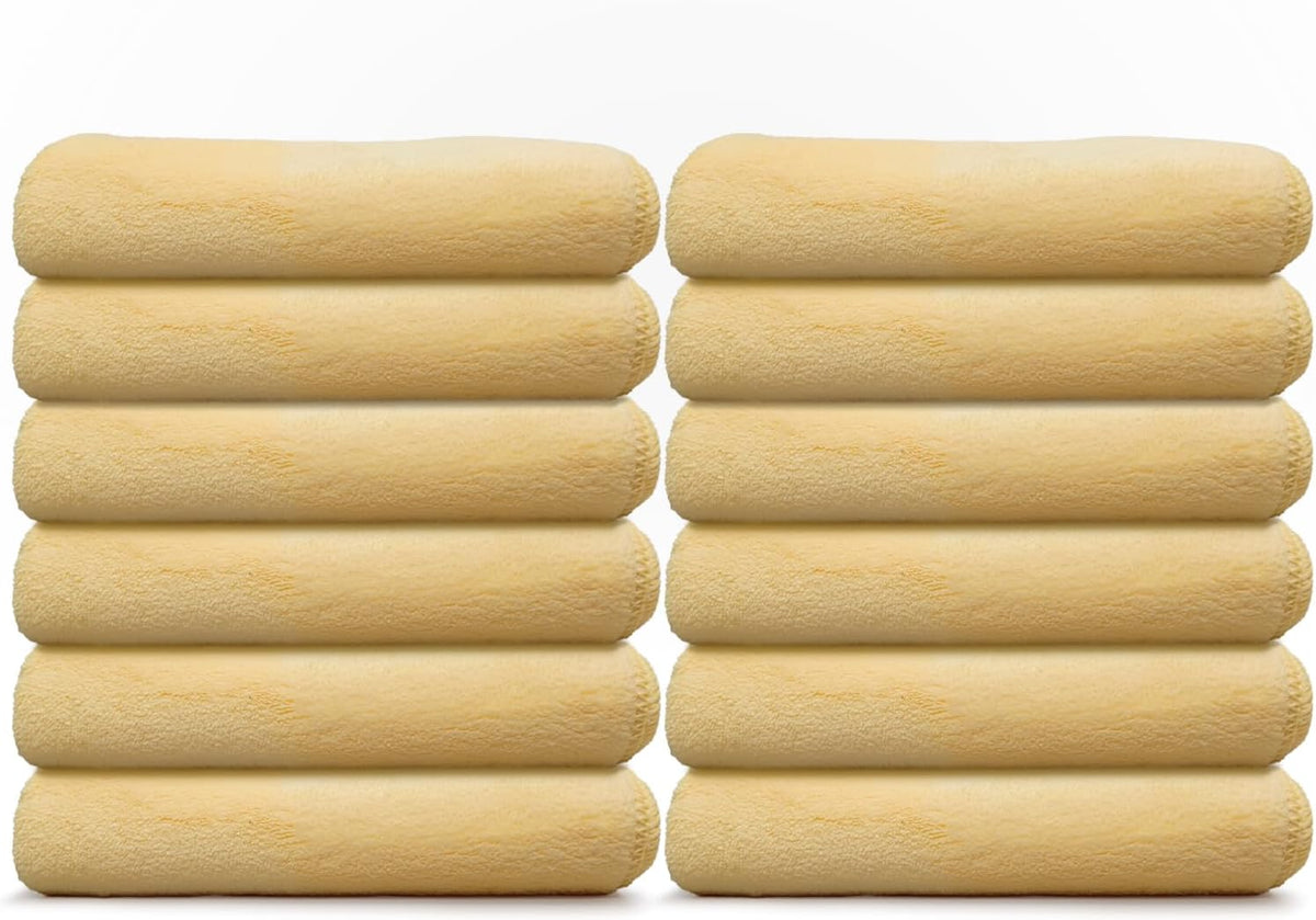 VPD Microfiber Coral Fleece Towels - Dark Yellow, Ultimate Car Drying Towels, Extra Large, Super Absorbent, Lint and Scratch Free, Perfect for Car Wax Polishing (12, 15.75" by 15.75")