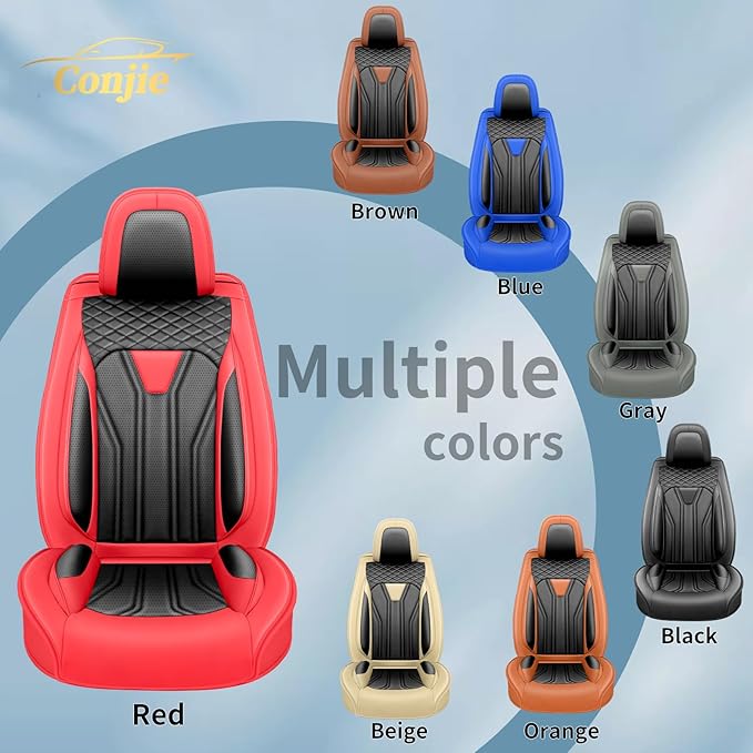 Fit Kicks Car Seat Covers， Compatible with Nissan Kicks 2018-2026 -Premium Leather, Waterproof Breathable All-Weather Seat Cushion Protector Airbag Compatible（2 Seats Front Pair，Red & Black