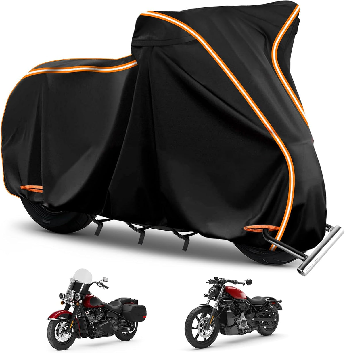 420D Waterproof Motorcycle Cover for Harley Davidson Cruiser, Softail Standard, Iron 883, Heritage Classic 114, Fat Boy, Sport Glide, Shadow Cruiser,Windproof Heavy Duty Outdoor Bike Cover