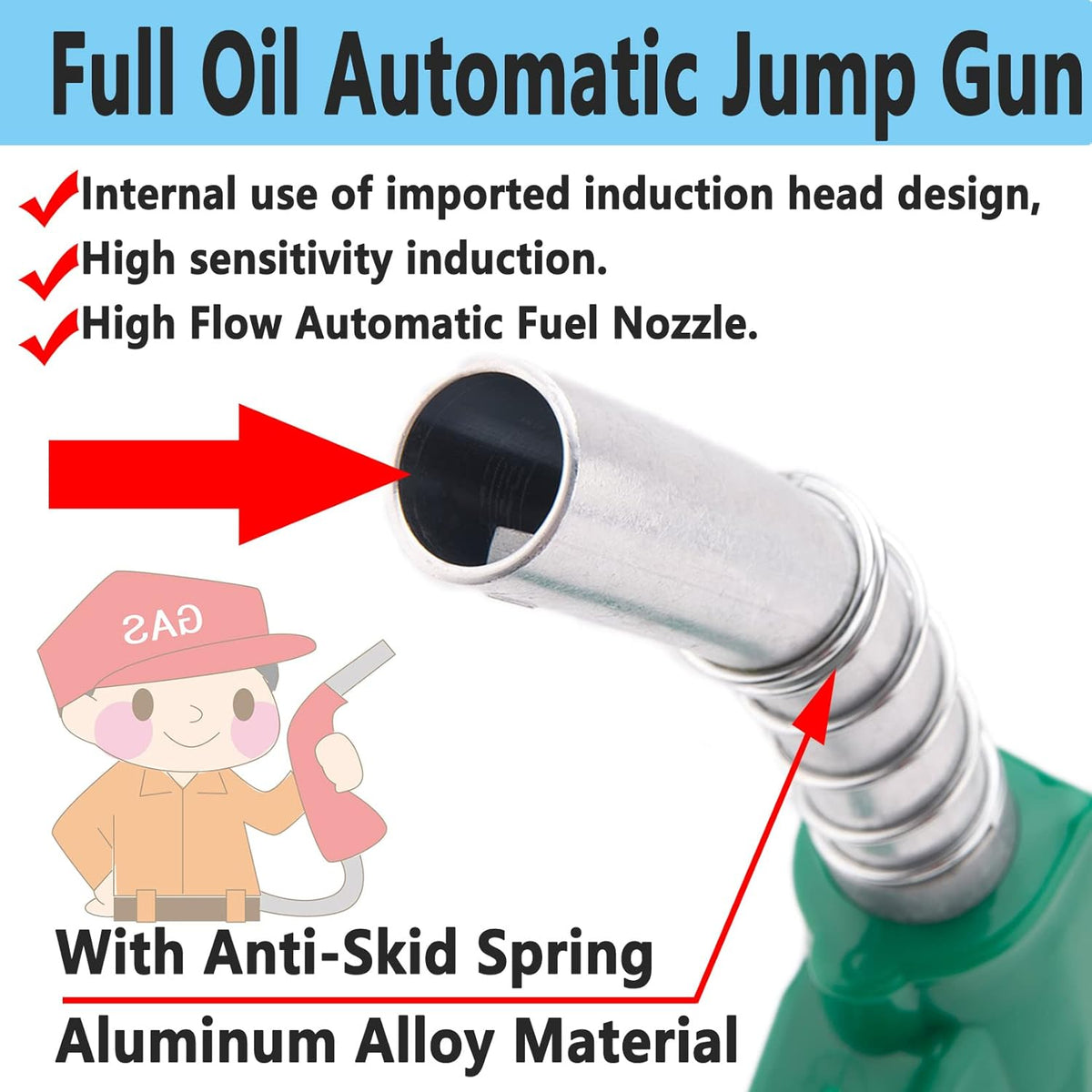 1-3/16"Automatic Fuel Nozzle,Car Fuel Filling Nozzle,Auto Shut-Off Fuel Nozzle, High Flow Automatic Fuel Nozzle, Suitable for Filling Diesel,Kerosene and Various Gasoline(inlet 1”NPT,32GPM)