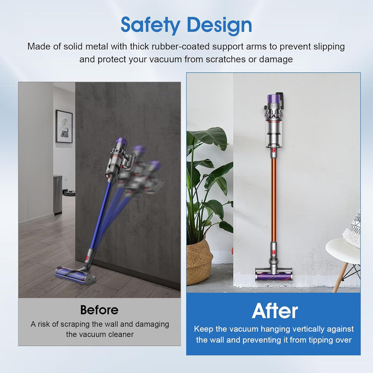 2 Pack Easy Access Cordless Vacuum Wall Mount Holder – Heavy Duty Metal Wall Rack with Rubber Coating, Fits for Shark Handheld IX-Series & Dyson V-Series Stick Vacuums, Garage Shed Storage Brackets