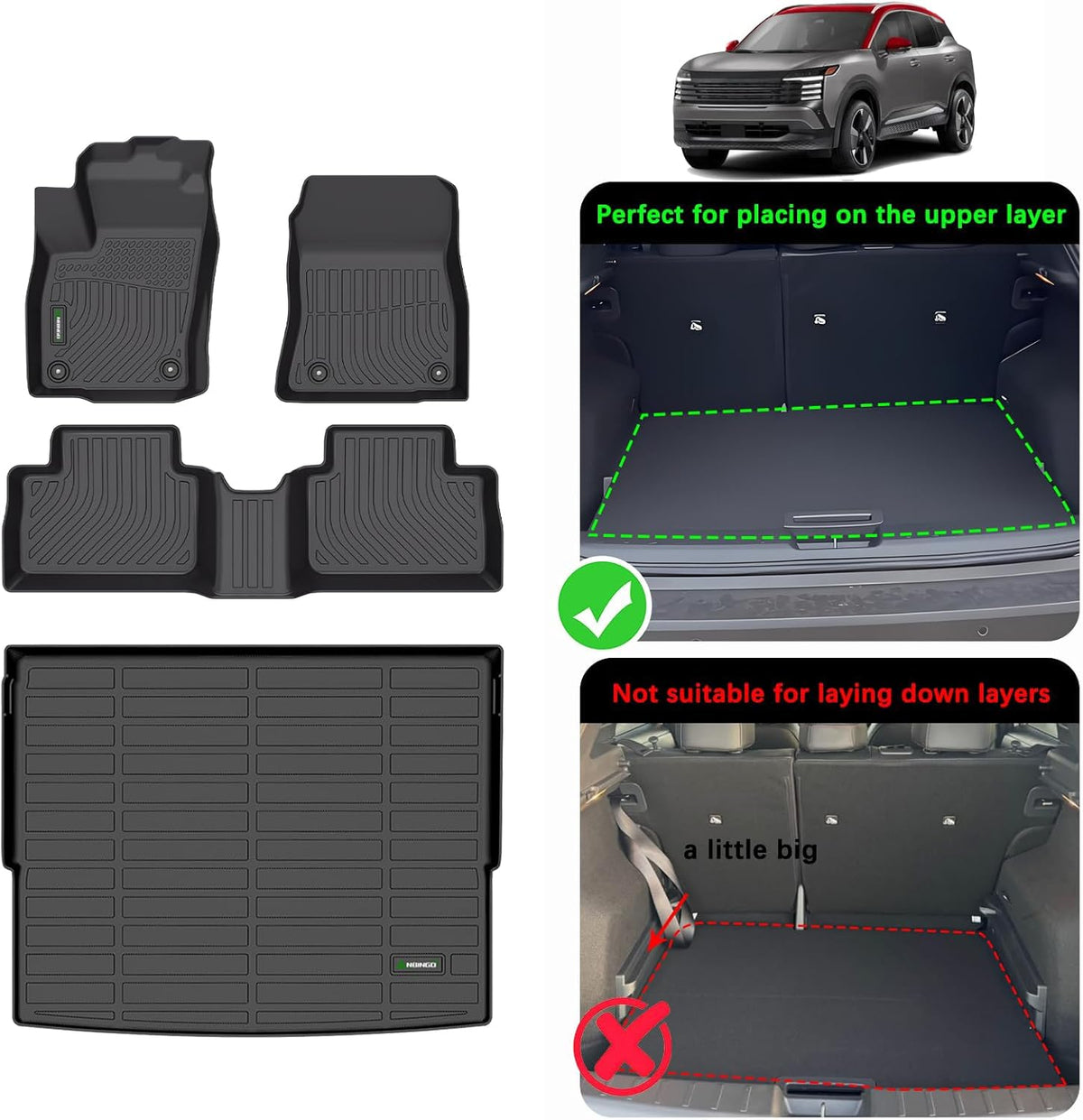 ANBINGO®-Floor Mats & Cargo Liner for Nissan Kicks 2025 2026 SR/SV (Only fit Upper Cargo Deck) All Weather Protection TPE Full Set Floor Mats for 2025 2026 Nissan Kicks Accessories