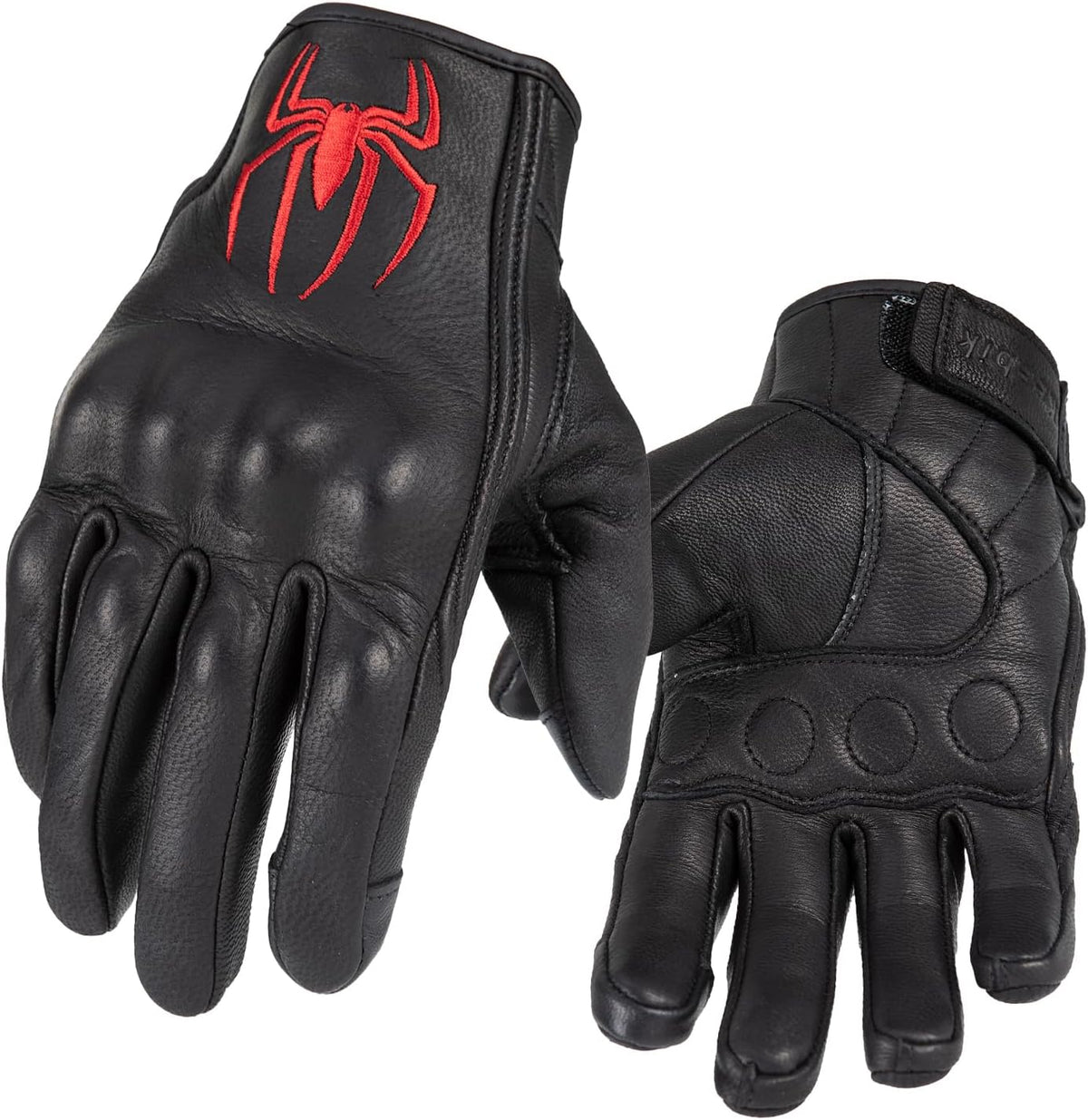 Goatskin Leather Motorcycle Motorbike Powersports Racing Gloves Reflective Skull Touchscreen for Men and Women Model