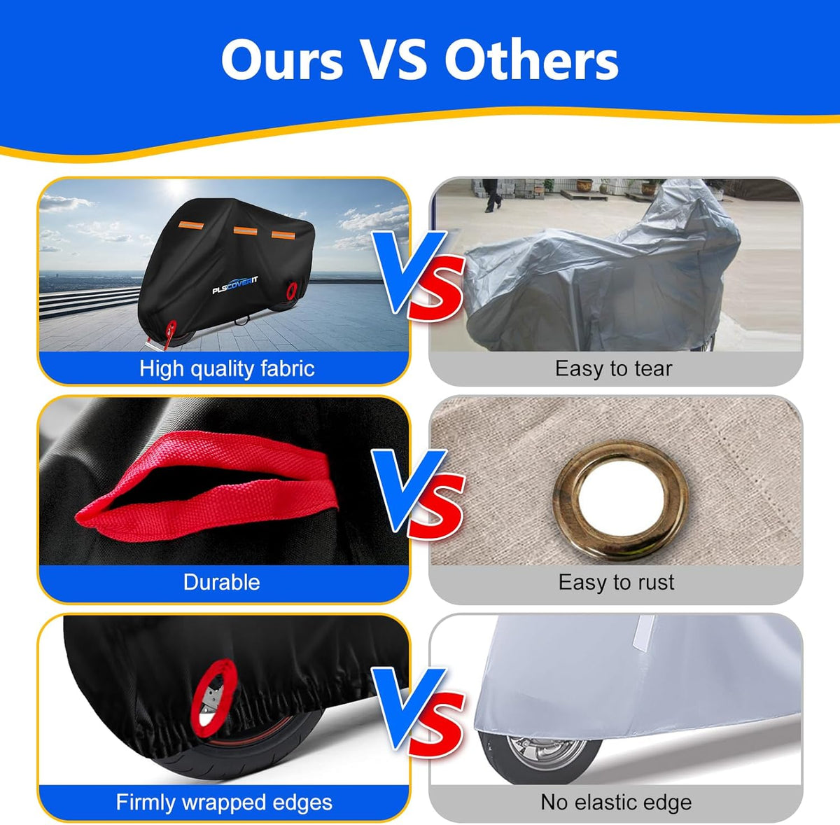 Motorcycle Cover, 600D Heavy Duty Waterproof Motorbike Cover,Dustproof Motorcycles Vehicle Cover Scooter Shelter Protection with Reflective Strips & Storage Bag 105" x 41" x 50"