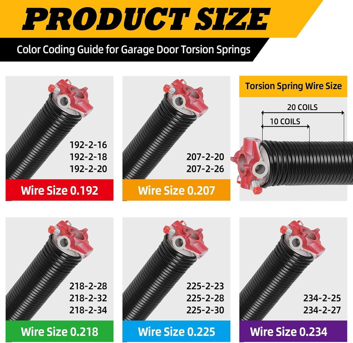 Pair of 2"Garage Door Torsion Springs Set with Non-Slip Winding Bars, Electrophoretic Coated (0.207X2"X20")