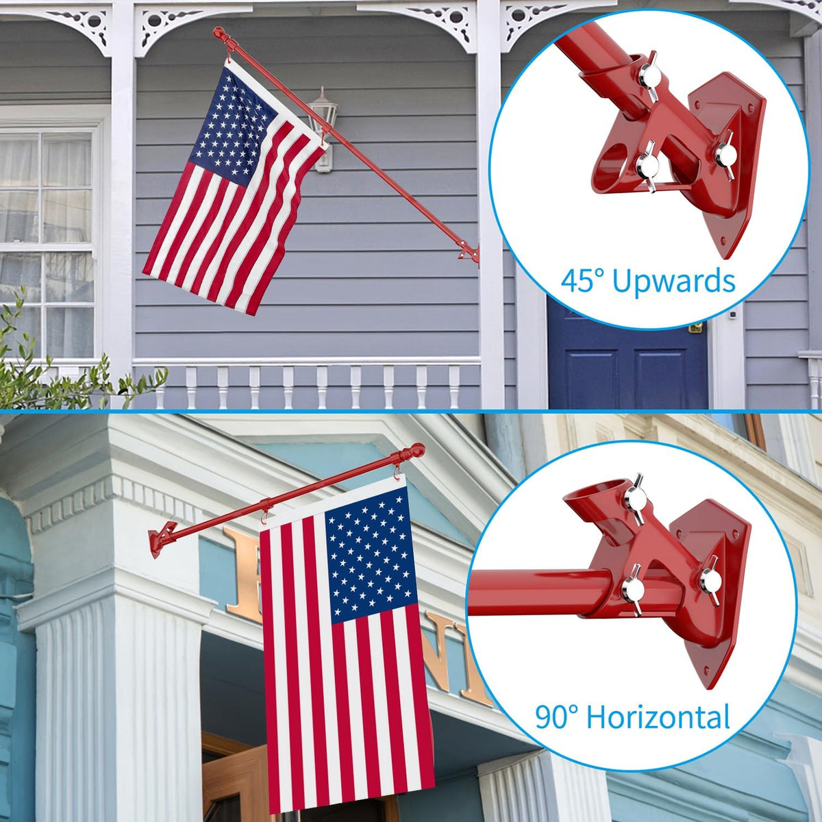 ZMTECH Flag Pole - Upgraded Bracket, 6 FT Stainless Steel Flag Poles for Outside House, Residential or Commerical, Tangle Free Flag Pole Kit for American Flag (Without Flag, Red)