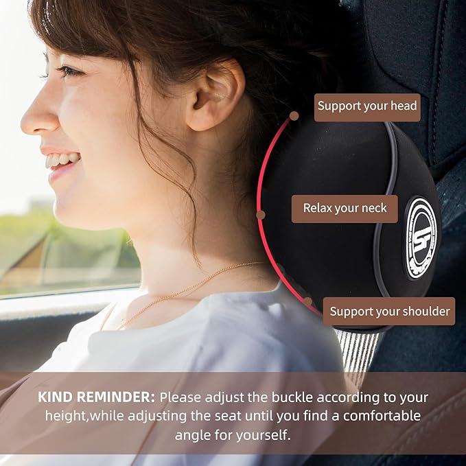 2 Pack - Car Headrest Pillow for Neck Support, 100% Memory Foam Car Neck Pillow with Sleep Mask - Universal Fit Head Rest Travel Pillow Car Pillow for Pain Relief While Driving(Contains 2 Eye Masks)