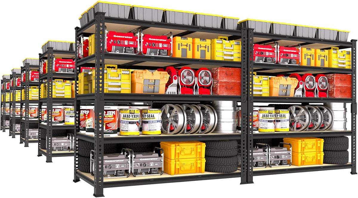 PrimeZone Heavy Duty Garage Storage Shelves - 48" W X 24" D X 72" H Adjustable Metal Shelving Unit, 5 Tier Industrial Shelves for Storage Standing Utility Rack for Warehouse, Basement, Black, 10 Pack
