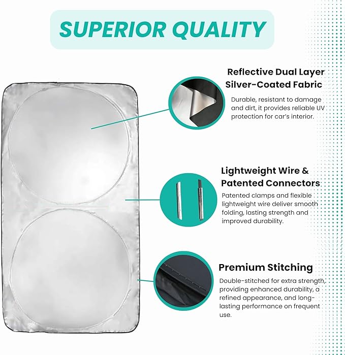 Windshield Sun Shade -Certified 99.87% UVB & 99.02% UVA Car Sun Shade. Award Winning Sunshade - Patented Technology | Compatible for Volkswagen Golf Mk8 (2022-2025) | Car Shades by Kinder Fluff