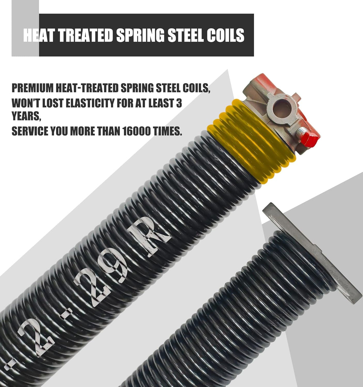Garage Door Torsion Spring Set, Pair of 2" Electrophoresis Coated Garage Door Spring Replacement with 2 Non-Slip Winding Bars and Bearing, Minimum 16000 Cycles (.250x2x29")